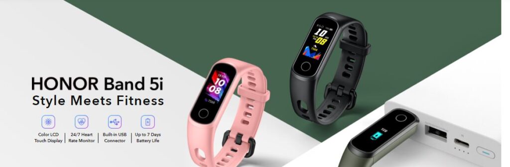 HONOR Band 5i: Style Meets Fitness. Fitness Smartwatch with 24/7 Heart Rate Monitor, Built-in USB Connector, Color LCD Touch Display.