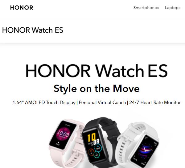 Honor Watch ES with Fitness Tracking Features.