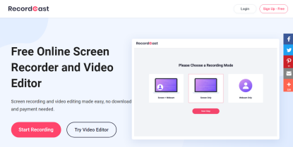 RecordCast - Free Online Screen Recorder and Video Editor. Screen recording and video editing made easy, no download and payment needed.