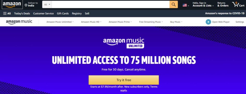 Amazon Music Unlimited Access to 75 Million Songs