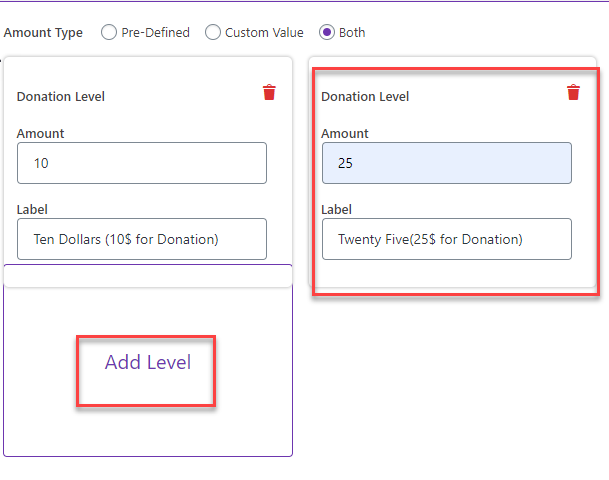 Delete Donation Level