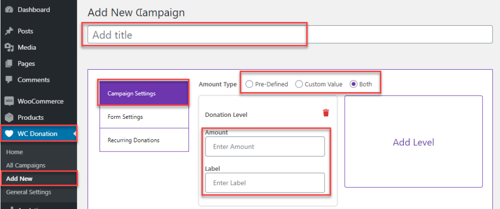 WC Donation: Add New Campaign