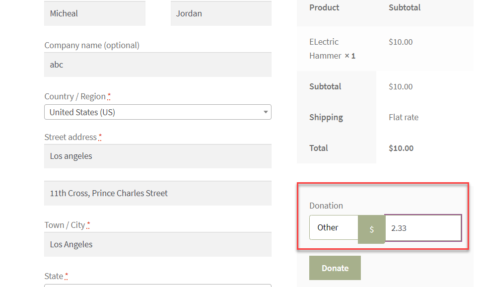 Donation Dropdown