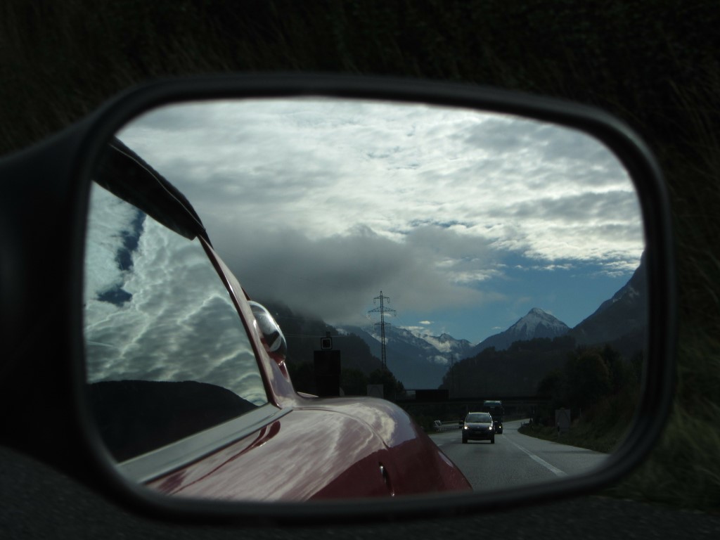 The side view and rear view scenery from the car