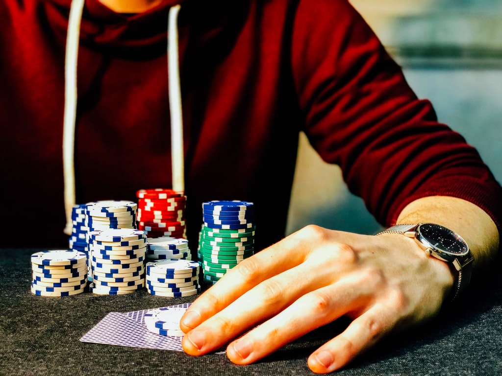 Casino player playing poker