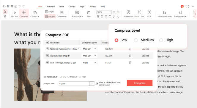 PDFgear,Compress PDF Compression Level - Low, Medium, High