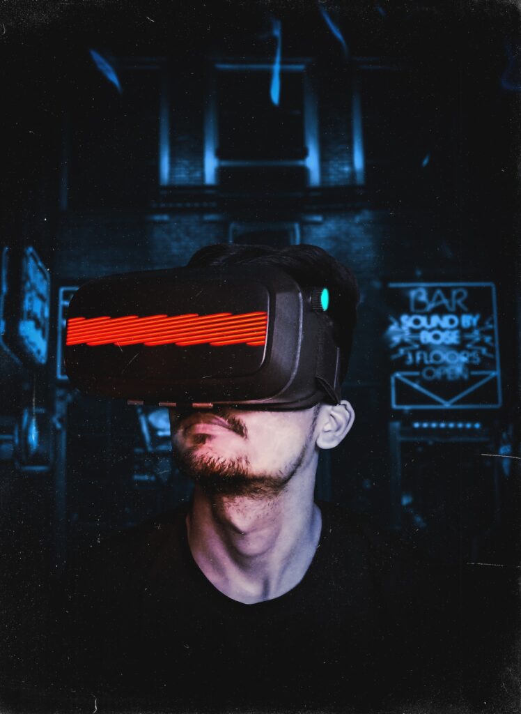 Modern Technology Man Wearing VR Goggles