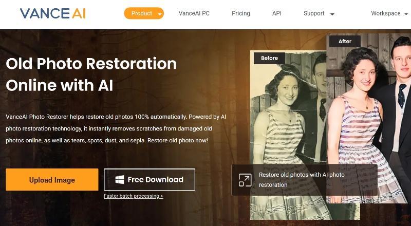 Old Photo Restoration Online with AI. VanceAI Photo Restorer helps restore old photos 100% automatically. Powered by AI photo restoration technology, it instantly removes scratches from damaged old photos online, as well as tears, spots, dust, and sepia. Restore old photo now!
