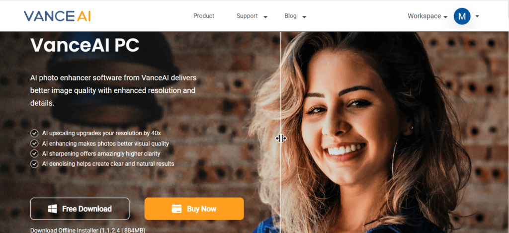 VanceAI PC AI Photo Enhancer Software delivers better image quality with enhanced resolution and details. AI upscaling, AI enhancing, AI sharpening, AI denoising.