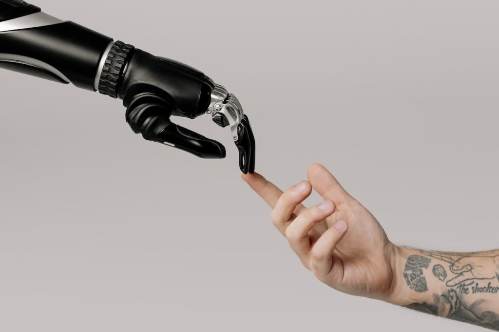 AI Artificial Intelligence Bionic Hand and Human Hand