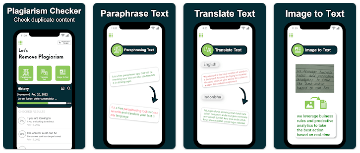 Paraphrasing and Paraphraser App: Paraphrase Text, Plagiarism Checker, Translate Text, Image to Text.