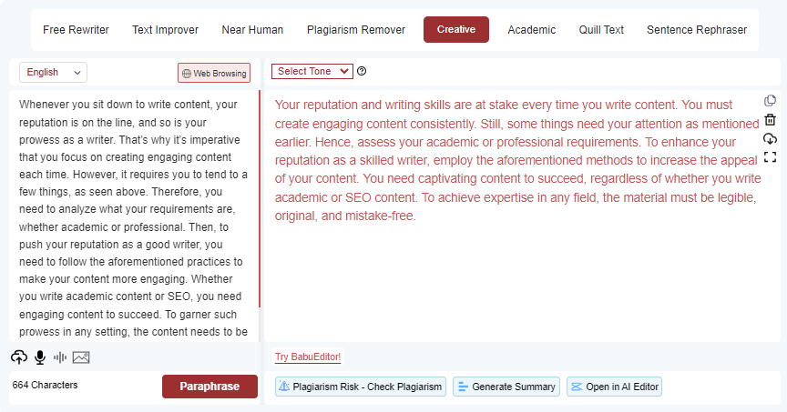 Creative Paraphrase Tool