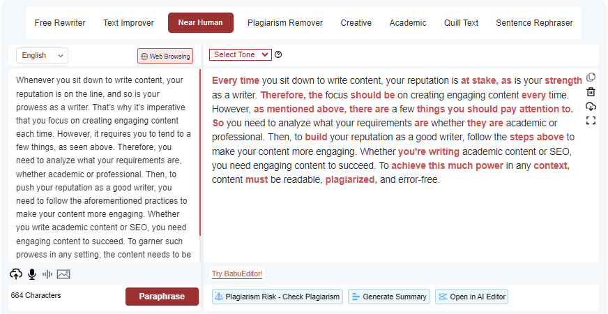 Near Human Paraphrase tool