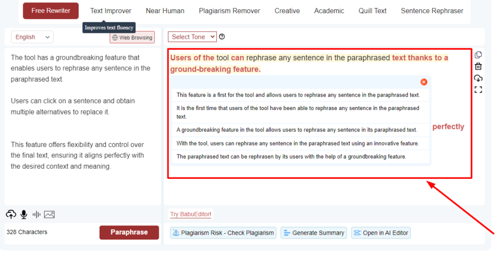 paraphrase tool rephrase any sentence