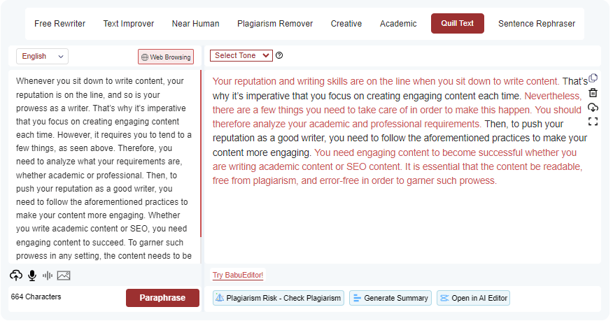 Quill Text Paraphrase Tool