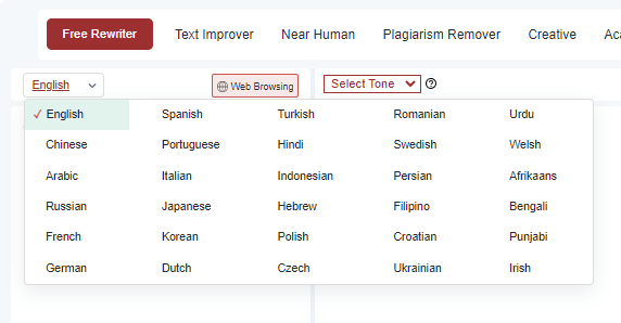 Free Rewriter supports 30+ languages