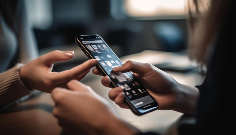 Two Young Adults Holding Smartphone Browsing the AI Generated Network