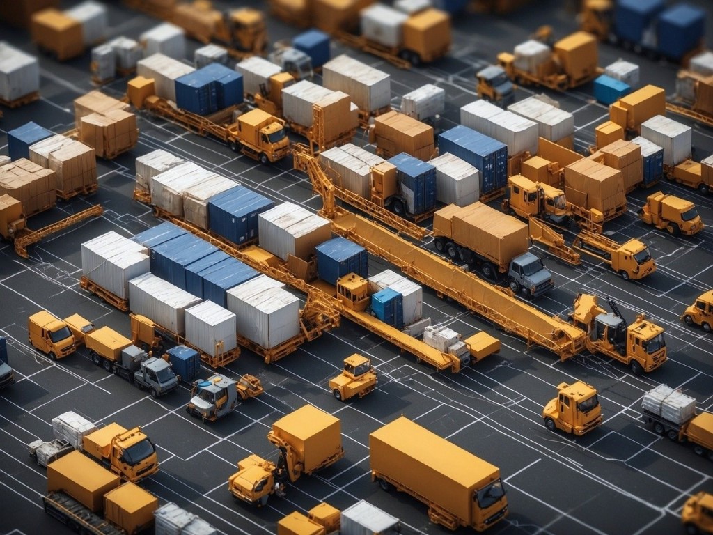 AI Generated Ecommerce Logistics Warehouse Last-Mile Delivery Trucks  