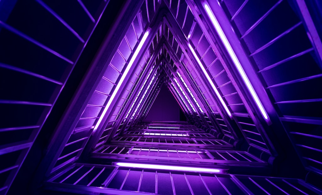neon backgrounds, purple and black pyramid