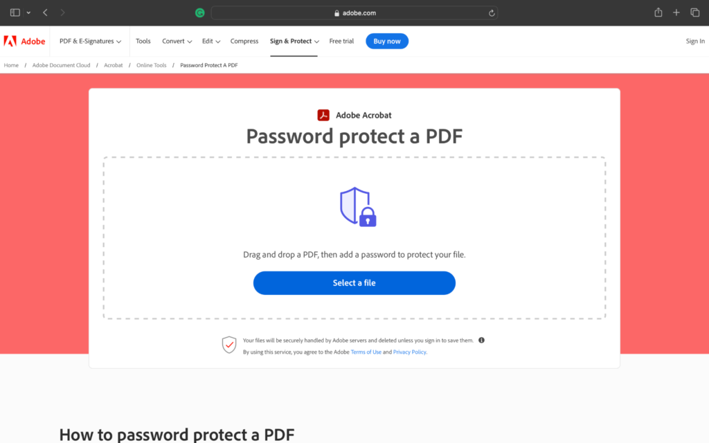 How to password protect a PDF using Adobe Acrobat online?