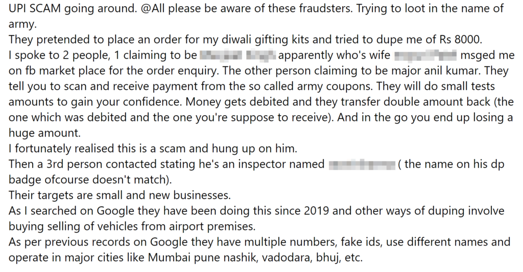UPI Scam going around. All please be aware of these fraudsters.