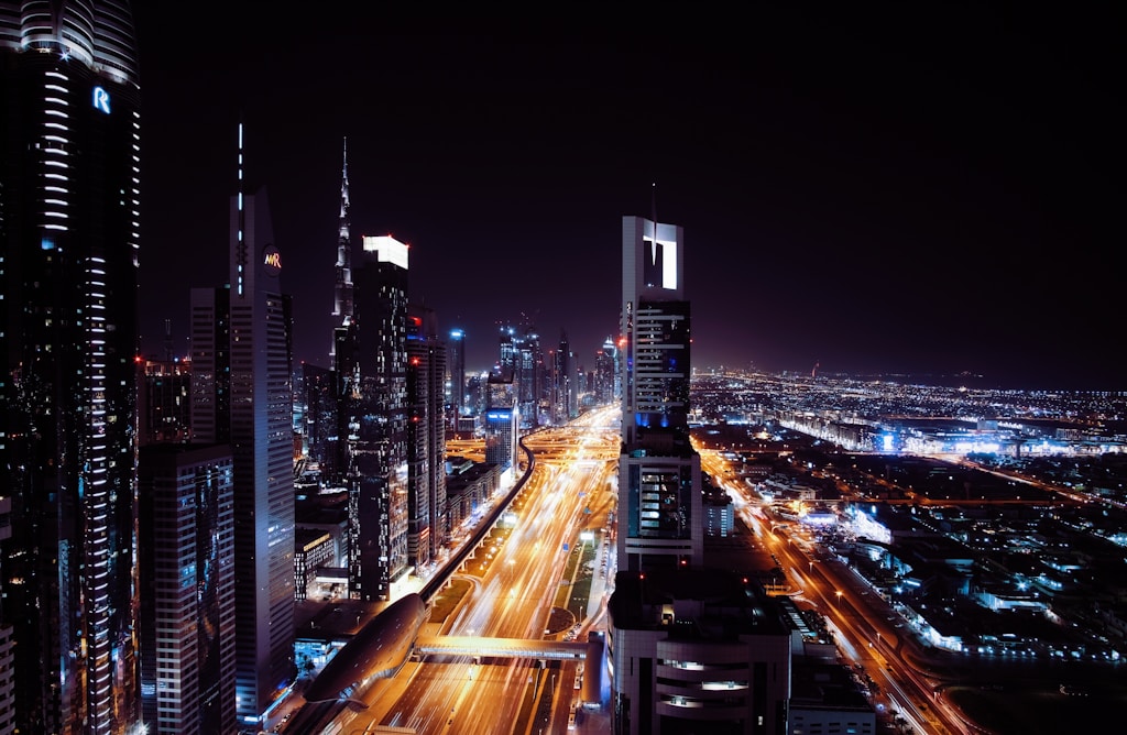 Bird's Eye View of High-Rise Buildings in Smart City Dubai, United Arab Emirates.