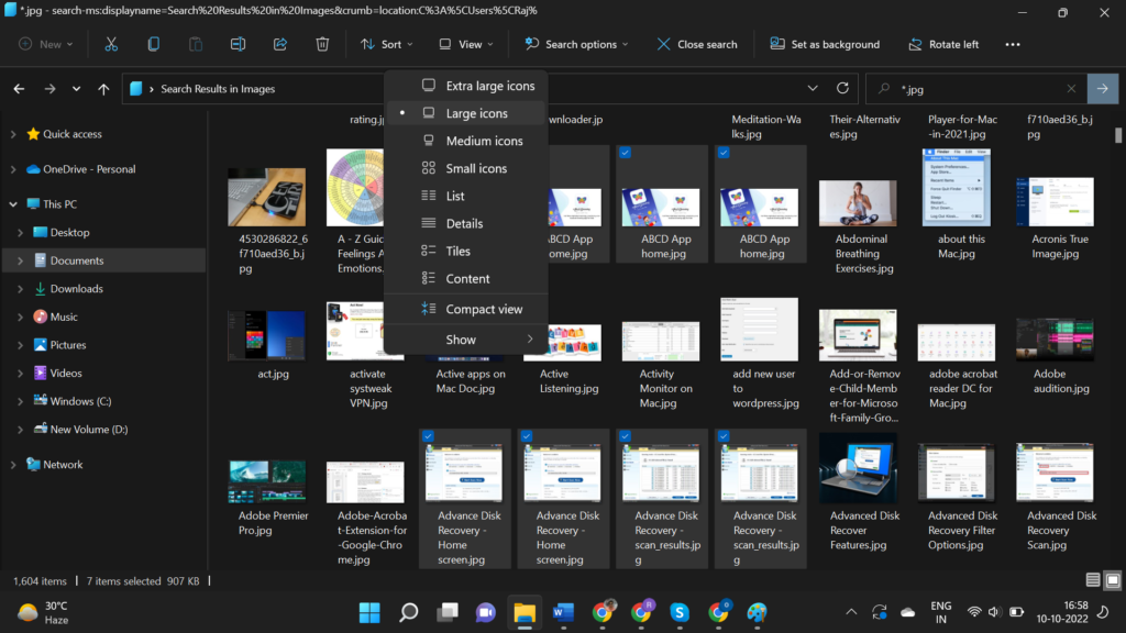 Windows Explorer Photo Collection *.jpg Search Results in Images: View Large icons