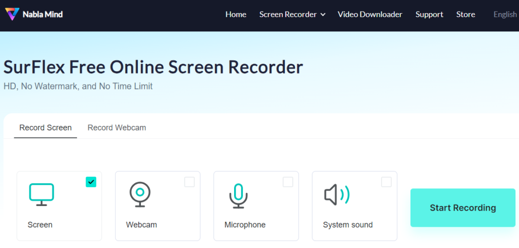 SurFlex Free Online Screen Recorder: HD, No Watermark, and No Time Limit.
