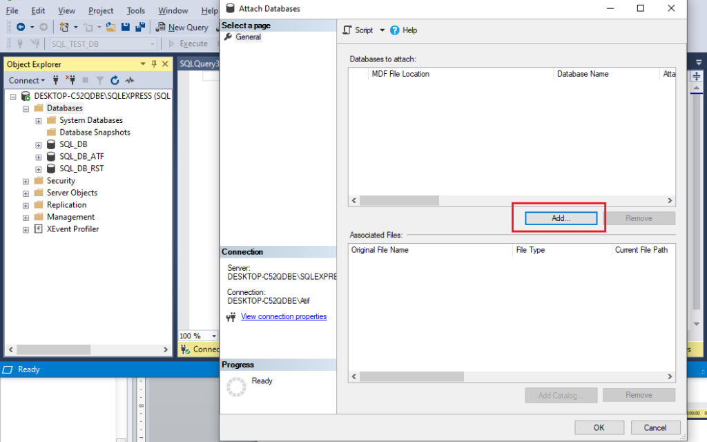 Attach Databases: Add MDF files